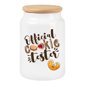 Testeur de cookies officiel - Boîte à biscuits avec couvercle en bois - blanc - Devant