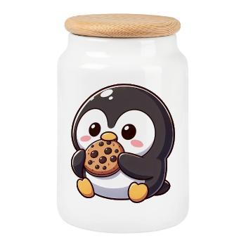 Süßer Pinguin Cookie Cartoon Nachtisch Zucker - Keksdose mit Holzdeckel - Weiß - Vorne