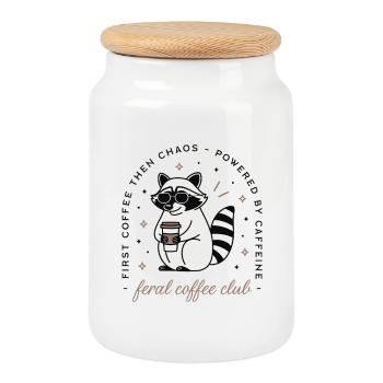 Waschbär trinkt Kaffee Club lustiger sarkastischer Humor - Keksdose mit Holzdeckel - Weiß - Vorne