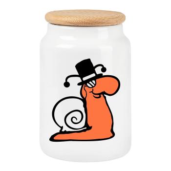M. Escargot Sir Lord Rich Monocle Verres Cylindre - Boîte à biscuits avec couvercle en bois - blanc - Devant