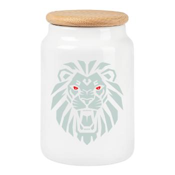 Lion géométrique - Roi Lion minimaliste - Boîte à biscuits avec couvercle en bois - blanc - Devant