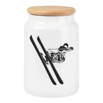 Skieur - Boîte à biscuits avec couvercle en bois - blanc - Devant