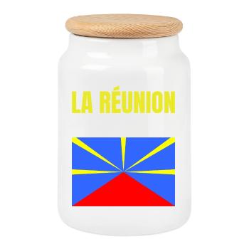 T-Shirt mit Vulkanflagge auf der Insel La Réunion - Keksdose mit Holzdeckel - Weiß - Vorne