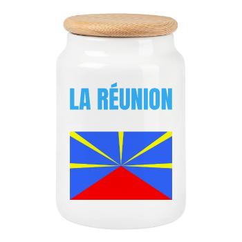 T-Shirt mit Vulkanflagge auf der Insel La Réunion - Keksdose mit Holzdeckel - Weiß - Vorne
