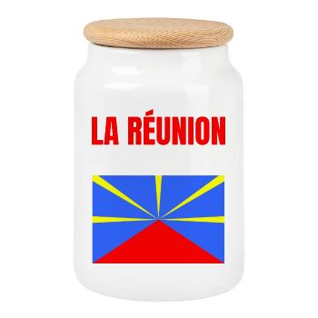 T-shirt drapeau La Réunion volcan - Boîte à biscuits avec couvercle en bois - blanc - Devant