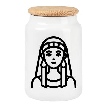 pharaoh - Cookie Jar with Wooden Lid - white - Front