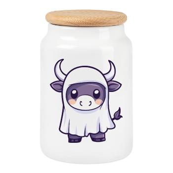 Bull Halloween fantôme - Boîte à biscuits avec couvercle en bois - blanc - Devant