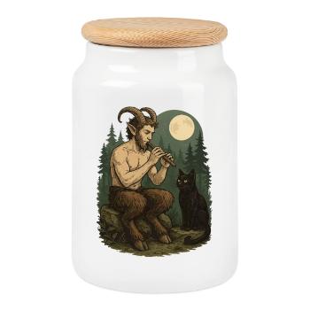 Nuit Forêt Démon Flûte Faune - Boîte à biscuits avec couvercle en bois - blanc - Devant
