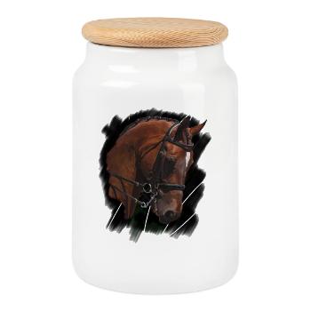Horse portrait with riding reins - Cookie Jar with Wooden Lid - white - Front