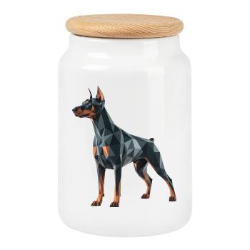 Dobermann - Cooles Low-Poly-Logo - Keksdose mit Holzdeckel - Weiß - Vorne