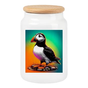 puffin - Cookie Jar with Wooden Lid - white - Front