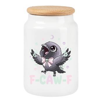 Kawaii Pastel Goth Black Crow F-Caw-F - Cookie Jar with Wooden Lid - white - Front