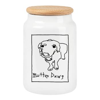 Butterhund (Dawg) - Keksdose mit Holzdeckel - Weiß - Vorne