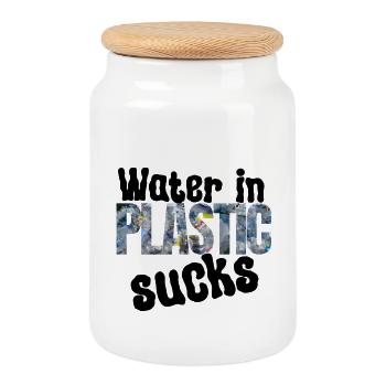 Water in plastic is annoying - Cookie Jar with Wooden Lid - white - Front