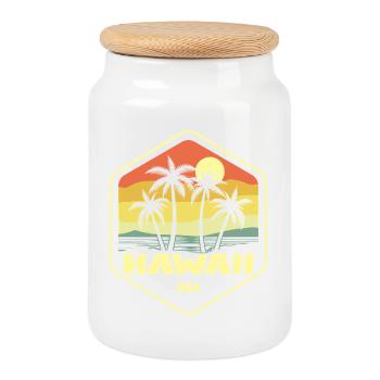 Hawaii Palmiers Crépuscule Vintage - Cookie Jar with Wooden Lid - white - Front