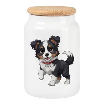 Border Collie chiot doux - Boîte à biscuits avec couvercle en bois - blanc - Devant