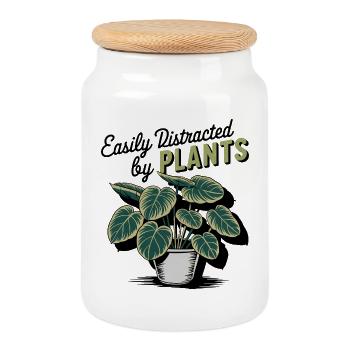 Illustration de pot de plante botanique - Boîte à biscuits avec couvercle en bois - blanc - Devant