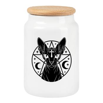 Sphynx Cat Occult - Cookie Jar with Wooden Lid - white - Front