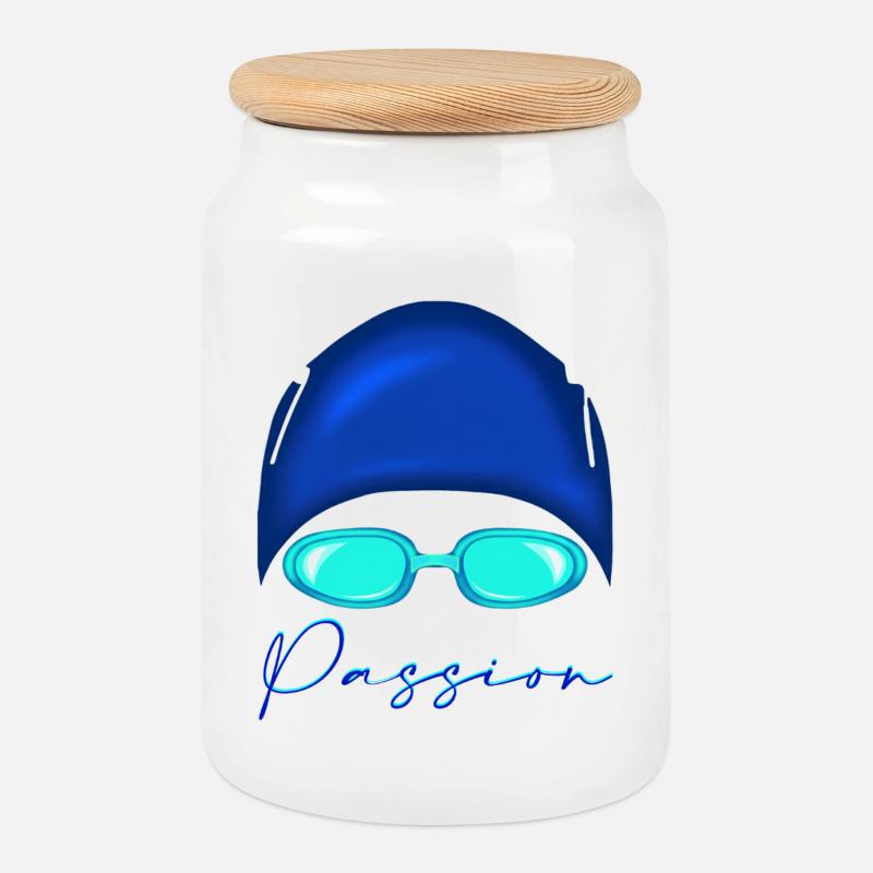Passion Schwimmen Neon Blau - Keksdose mit Holzdeckel - Weiß