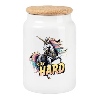 Unicorn Armor Stay Hard - Cookie Jar with Wooden Lid - white - Front