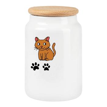 Empreintes curieuses de chat et de pattes - Boîte à biscuits avec couvercle en bois - blanc - Devant