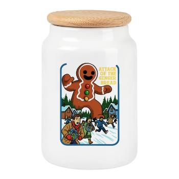 Attack of the Gingerbread  - Cookie Jar with Wooden Lid - white - Front