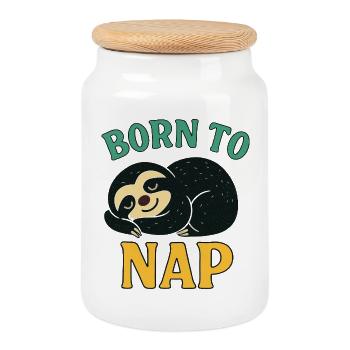 Born to Nap Faultier - Keksdose mit Holzdeckel - Weiß - Vorne