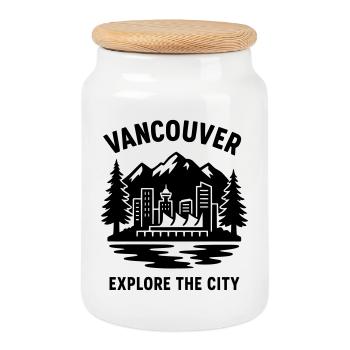 Vancouver Silhouette - Boîte à biscuits avec couvercle en bois - blanc - Devant