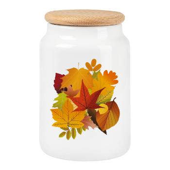 Feuilles d’automne - Boîte à biscuits avec couvercle en bois - blanc - Devant