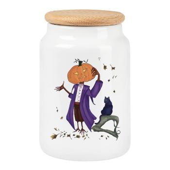 Citrouille fringante en manteau violet - Boîte à biscuits avec couvercle en bois - blanc - Devant