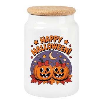 Cuddly Pumpkin Heads Halloween - Cookie Jar with Wooden Lid - white - Front