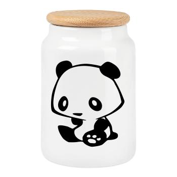 Kawaii Panda – Süßer Manga Bär Bambus - Keksdose mit Holzdeckel - Weiß - Vorne