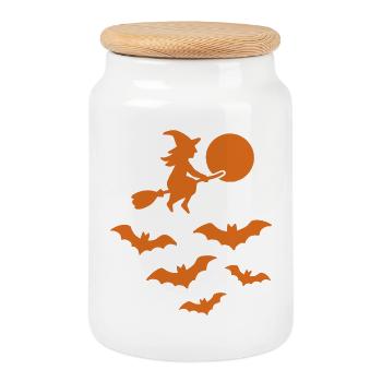 Sorcière volante avec des chauves-souris – Design d’Halloween - Boîte à biscuits avec couvercle en bois - blanc - Devant