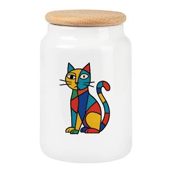 Variété de couleur de chat cubiste - Boîte à biscuits avec couvercle en bois - blanc - Devant