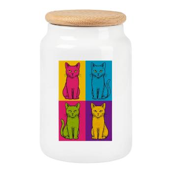 Quatuor Pop Art Cats - Boîte à biscuits avec couvercle en bois - blanc - Devant