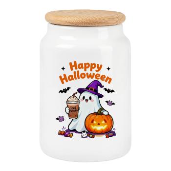 Lovely Ghost Kaffee Mütze Cartoon Halloween Geist - Keksdose mit Holzdeckel - Weiß - Vorne