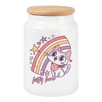 Kitty Love Rainbow Cat Illustration - Boîte à biscuits avec couvercle en bois - blanc - Devant