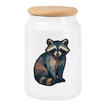 Geometrischer Waschbär Low Poly - Keksdose mit Holzdeckel - Weiß - Vorne