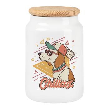 Chillax Dog Retro - Cookie Jar with Wooden Lid - white - Front