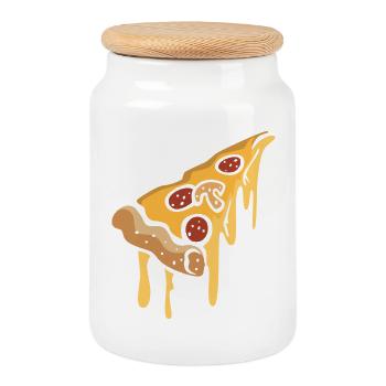 Tranche de dessin animé de pizza détrempée - Boîte à biscuits avec couvercle en bois - blanc - Devant