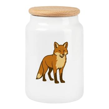 Dessin animé de renard ludique - Boîte à biscuits avec couvercle en bois - blanc - Devant