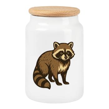 Waschbär Zeichnung - Keksdose mit Holzdeckel - Weiß - Vorne