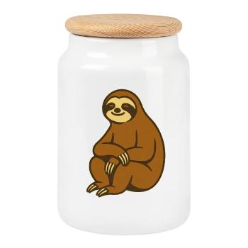 paresseux câlin charme illustration - Boîte à biscuits avec couvercle en bois - blanc - Devant