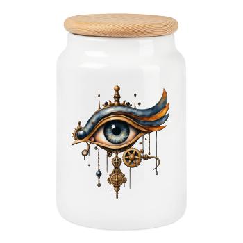 Steampunk mechanical eye - Cookie Jar with Wooden Lid - white - Front