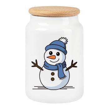 Bonhomme de neige Magie de l’hiver - Boîte à biscuits avec couvercle en bois - blanc - Devant