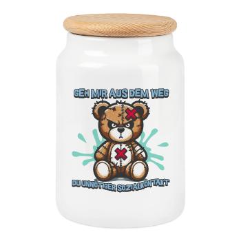 Get out of my way, you unnecessary social contact - Cookie Jar with Wooden Lid - white - Front