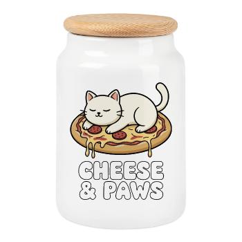 Cheese Paws Cat Pizza - Cookie Jar with Wooden Lid - white - Front