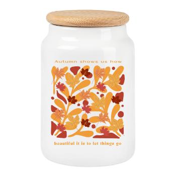Autumn and letting go - Cookie Jar with Wooden Lid - white - Front