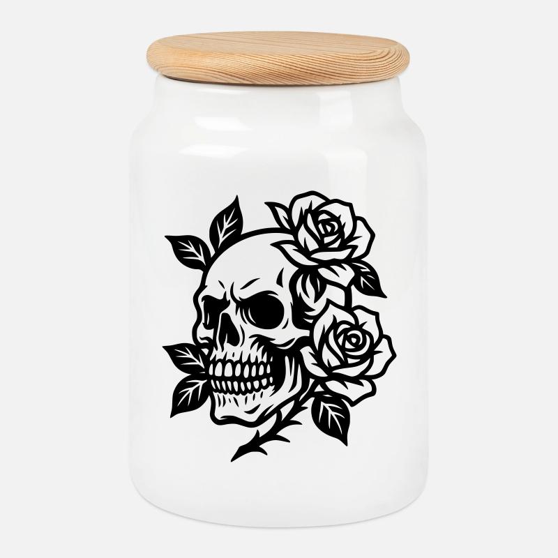 Totenkopf - Keksdose mit Holzdeckel - Weiß