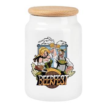 Beer Festival - Cookie Jar with Wooden Lid - white - Front